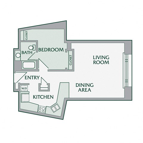 Floor plan for 1 bed, 1 bath, 625 sqft